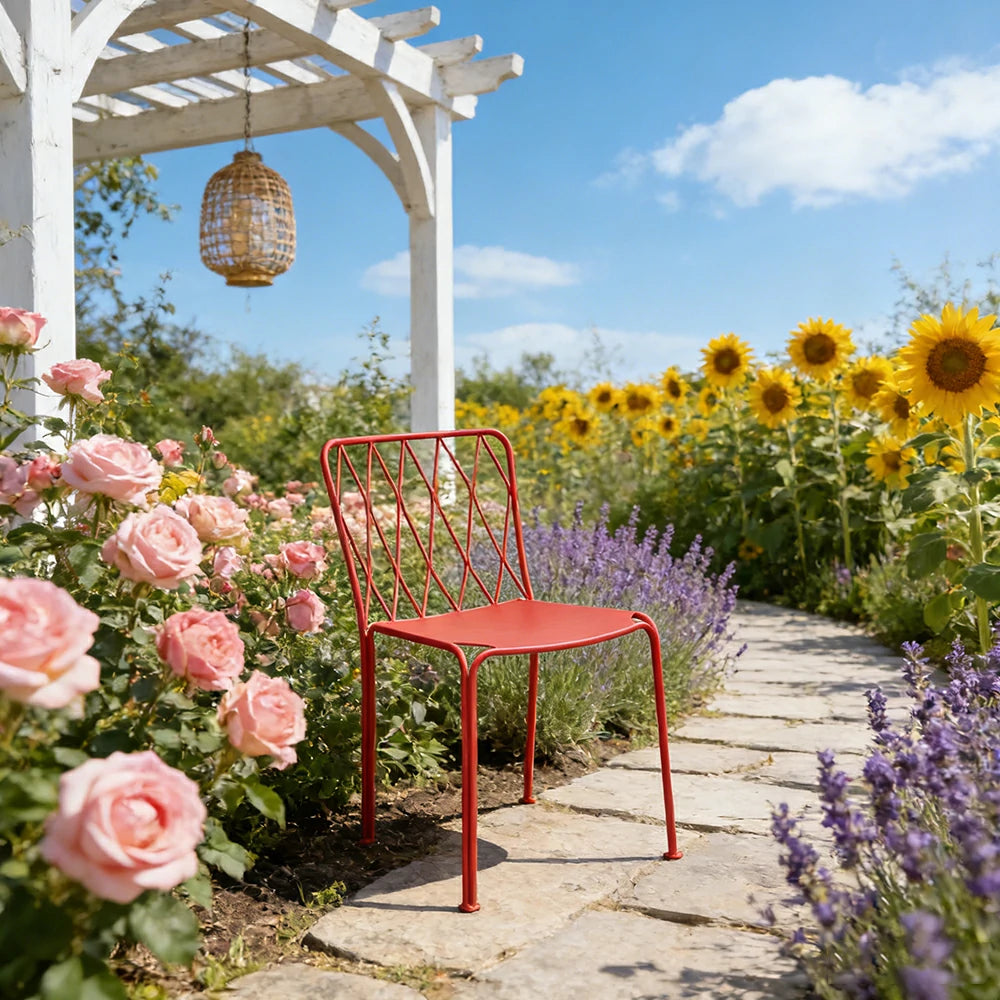 SOLARA Stackable Dining Chair Rust-Resistant Steel Frame Ergonomic Comfort Space-Saving Design for Outdoor Use - Red