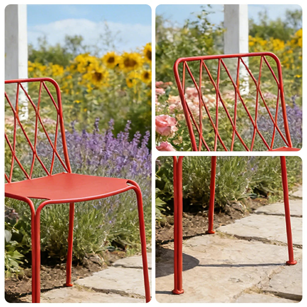 SOLARA Stackable Dining Chair Rust-Resistant Steel Frame Ergonomic Comfort Space-Saving Design for Outdoor Use - Red