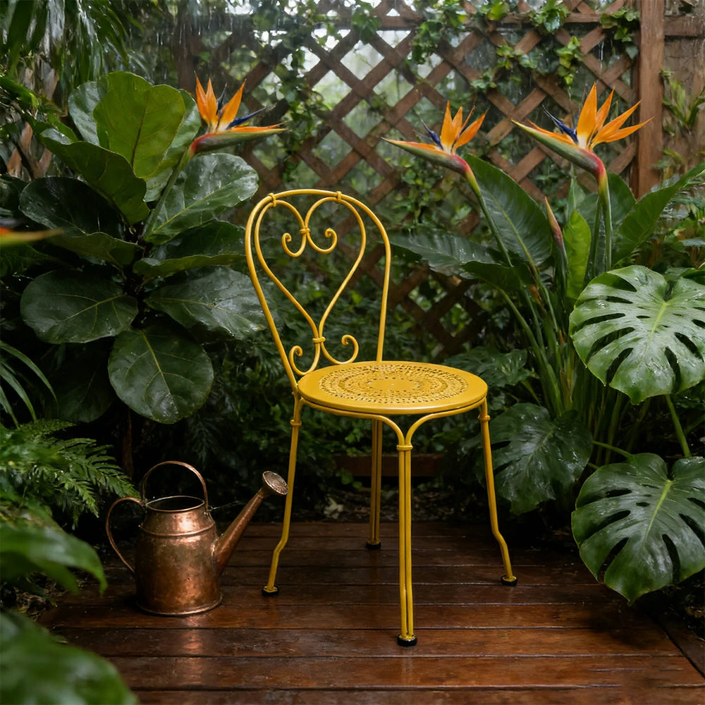 SOLARA Stackable Dining Chair Commercial-Grade Rust-Resistant Steel Frame Perforated Quick-Dry Seat Space-Saving Design - Yellow