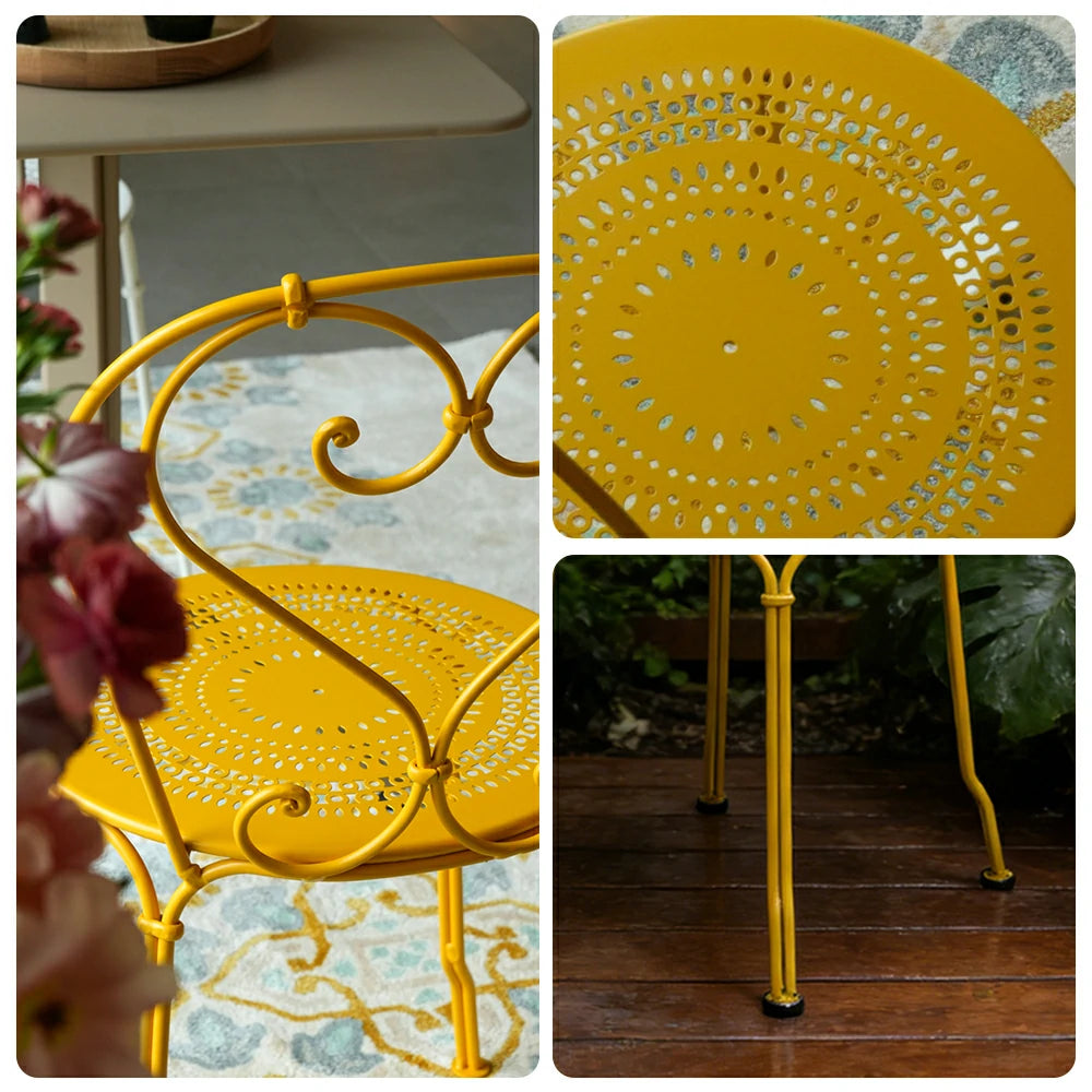 SOLARA Stackable Dining Chair Commercial-Grade Rust-Resistant Steel Frame Perforated Quick-Dry Seat Space-Saving Design - Yellow