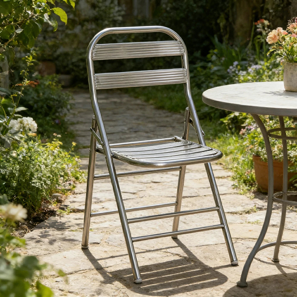 SOLARA Foldable Stainless Steel Chair 304 Anti-Rust Heavy Duty Space Saving Portable Seating for Home Kitchen Balcony - Silver
