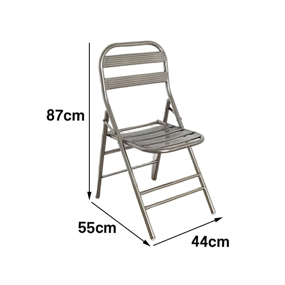 SOLARA Foldable Stainless Steel Chair 304 Anti-Rust Heavy Duty Space Saving Portable Seating for Home Kitchen Balcony - Silver