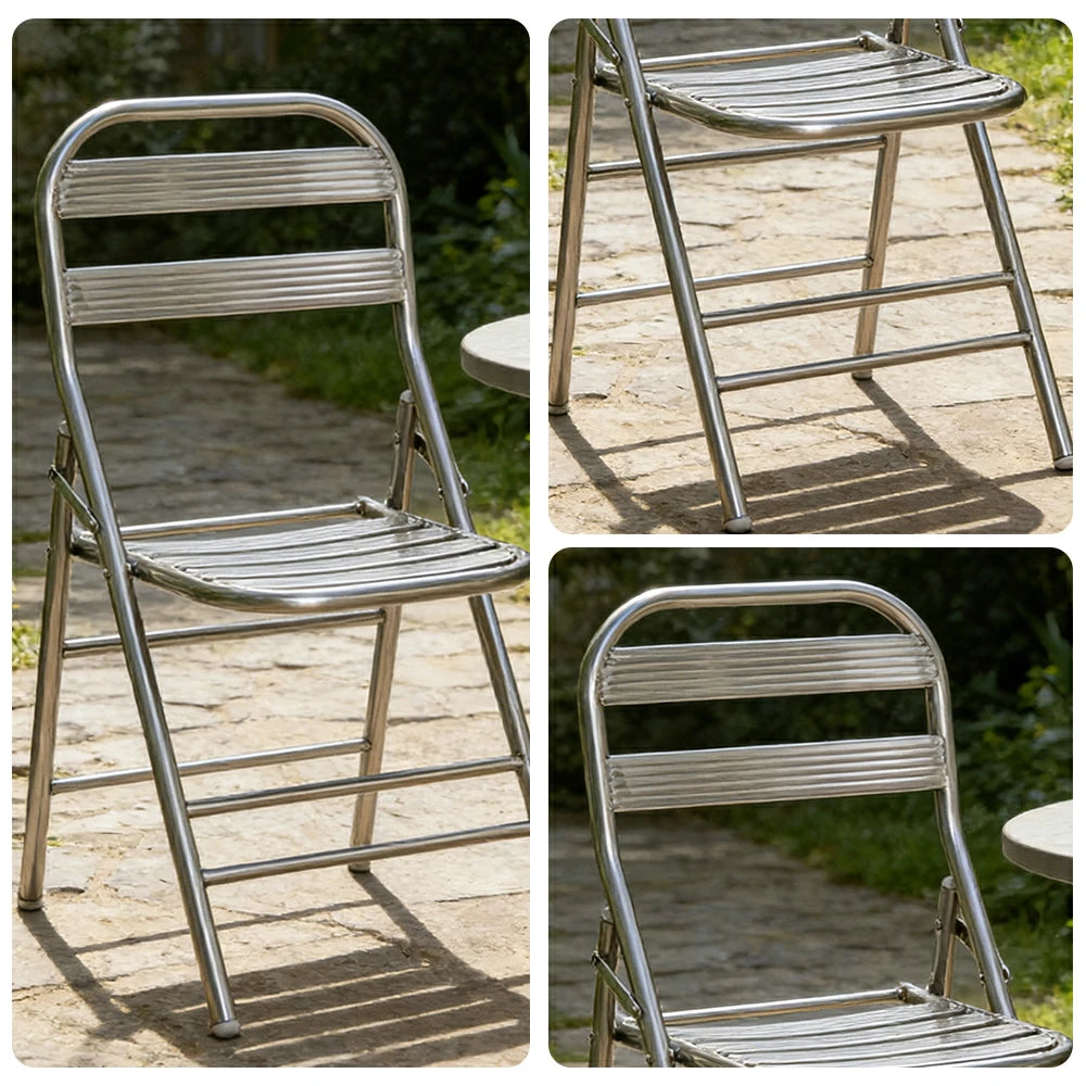 SOLARA Foldable Stainless Steel Chair 304 Anti-Rust Heavy Duty Space Saving Portable Seating for Home Kitchen Balcony - Silver