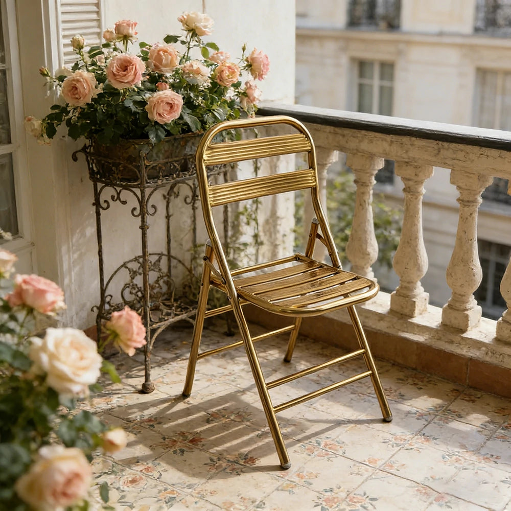 SOLARA Foldable Stainless Steel Chair 304 Anti-Rust Heavy Duty Space Saving Portable Seating for Home Kitchen Balcony - Gold