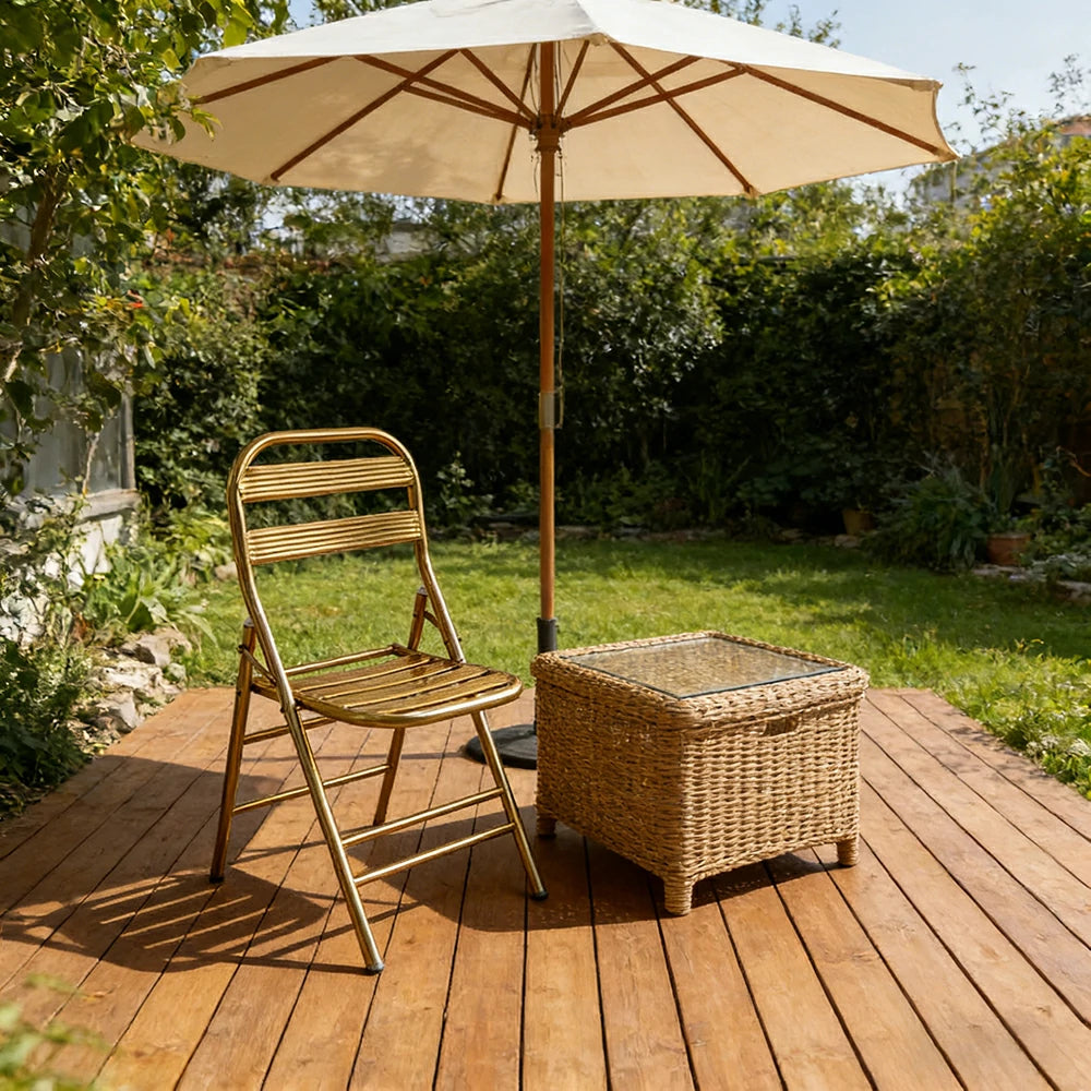SOLARA Foldable Stainless Steel Chair 304 Anti-Rust Heavy Duty Space Saving Portable Seating for Home Kitchen Balcony - Gold