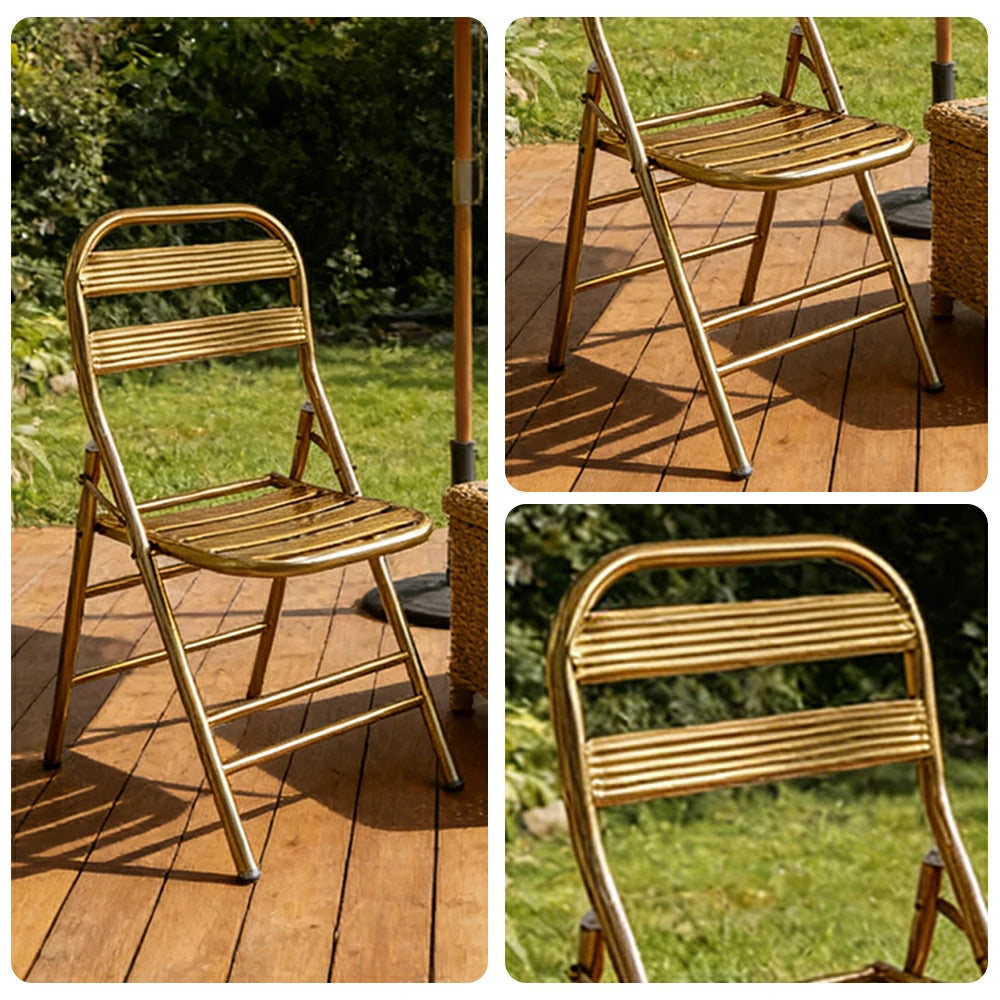 SOLARA Foldable Stainless Steel Chair 304 Anti-Rust Heavy Duty Space Saving Portable Seating for Home Kitchen Balcony - Gold