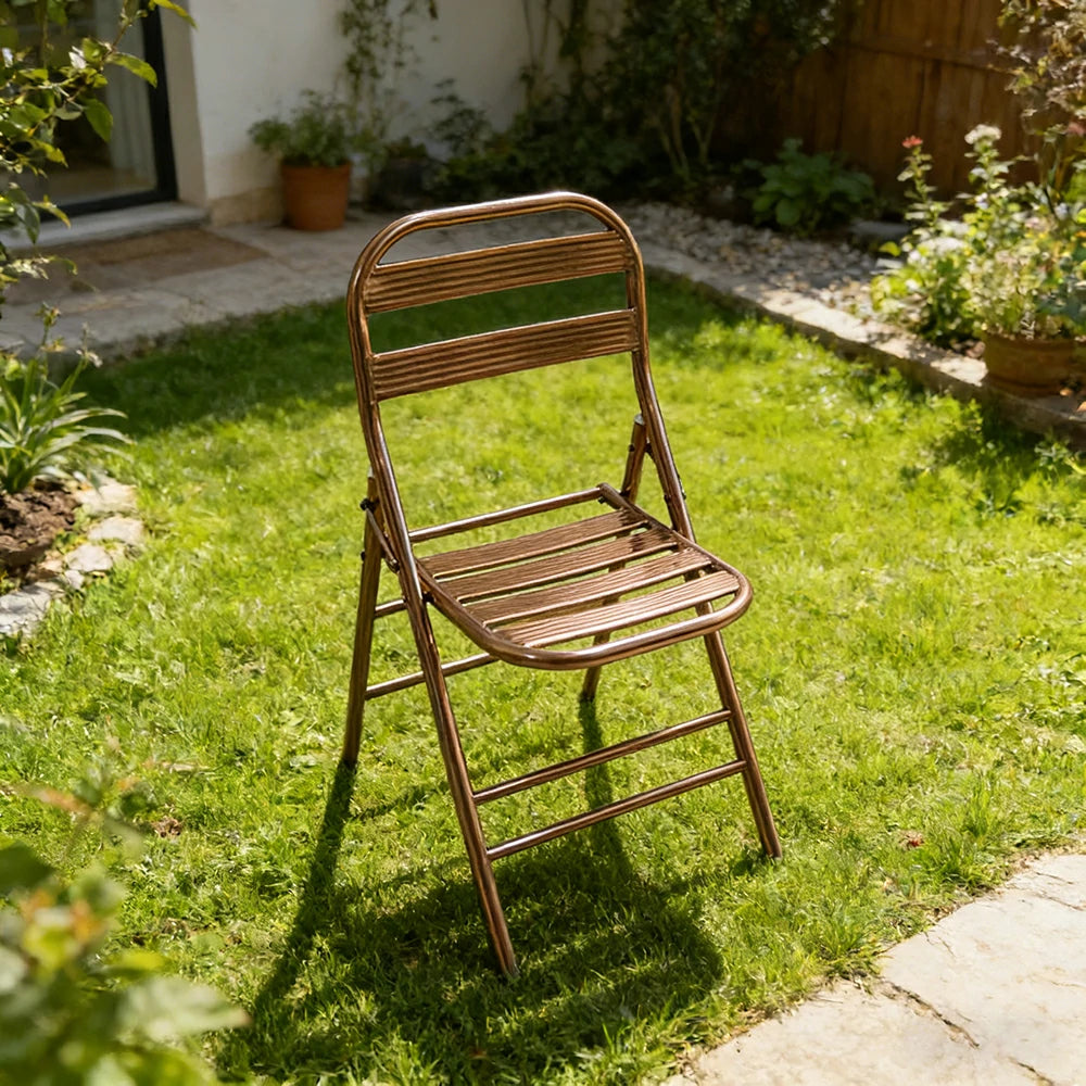 SOLARA Foldable Stainless Steel Chair 304 Anti-Rust Heavy Duty Space Saving Portable Seating for Home Kitchen Balcony - Rose Gold