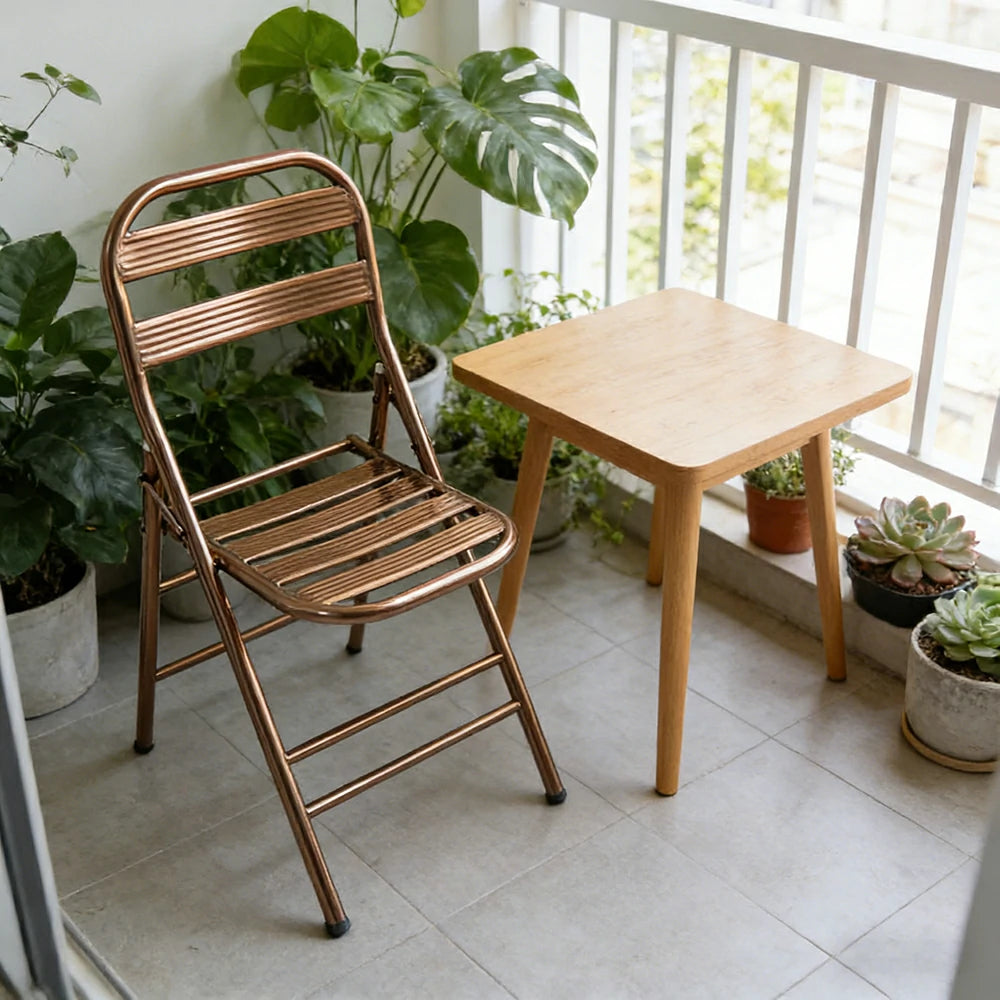 SOLARA Foldable Stainless Steel Chair 304 Anti-Rust Heavy Duty Space Saving Portable Seating for Home Kitchen Balcony - Rose Gold