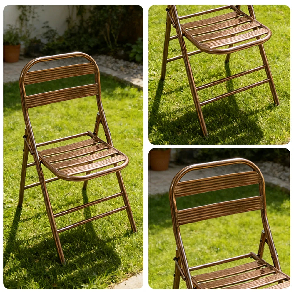SOLARA Foldable Stainless Steel Chair 304 Anti-Rust Heavy Duty Space Saving Portable Seating for Home Kitchen Balcony - Rose Gold