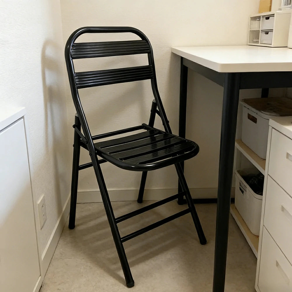 SOLARA Foldable Stainless Steel Chair 304 Anti-Rust Heavy Duty Space Saving Portable Seating for Home Kitchen Balcony - Black