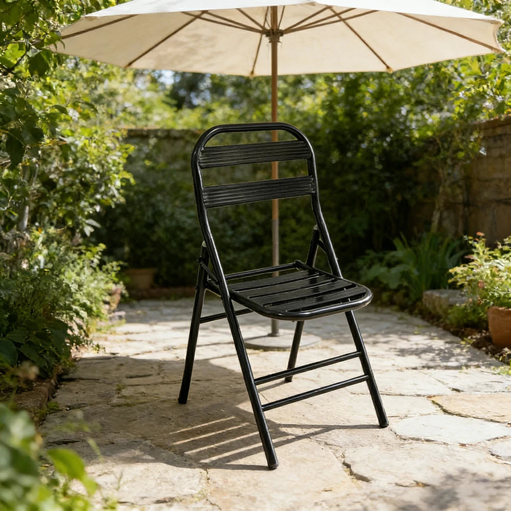 SOLARA Foldable Stainless Steel Chair 304 Anti-Rust Heavy Duty Space Saving Portable Seating for Home Kitchen Balcony - Black