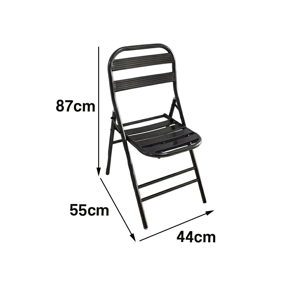 SOLARA Foldable Stainless Steel Chair 304 Anti-Rust Heavy Duty Space Saving Portable Seating for Home Kitchen Balcony - Black