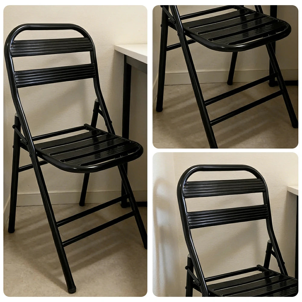 SOLARA Foldable Stainless Steel Chair 304 Anti-Rust Heavy Duty Space Saving Portable Seating for Home Kitchen Balcony - Black
