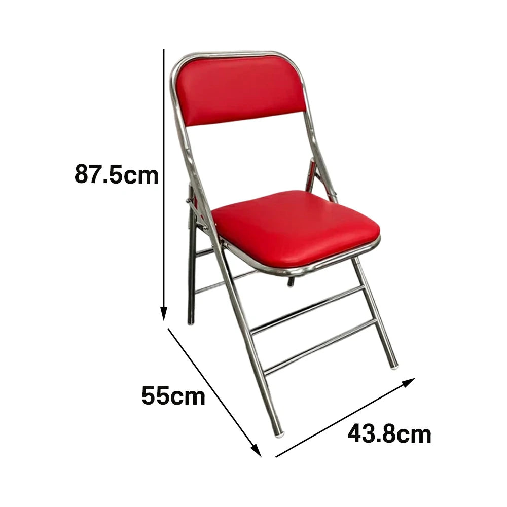 SOLARA Foldable Stainless Steel Chair 304 Anti-Rust PU Leather Seat Heavy Duty Space Saving Portable Seating for Home Kitchen Balcony - Red