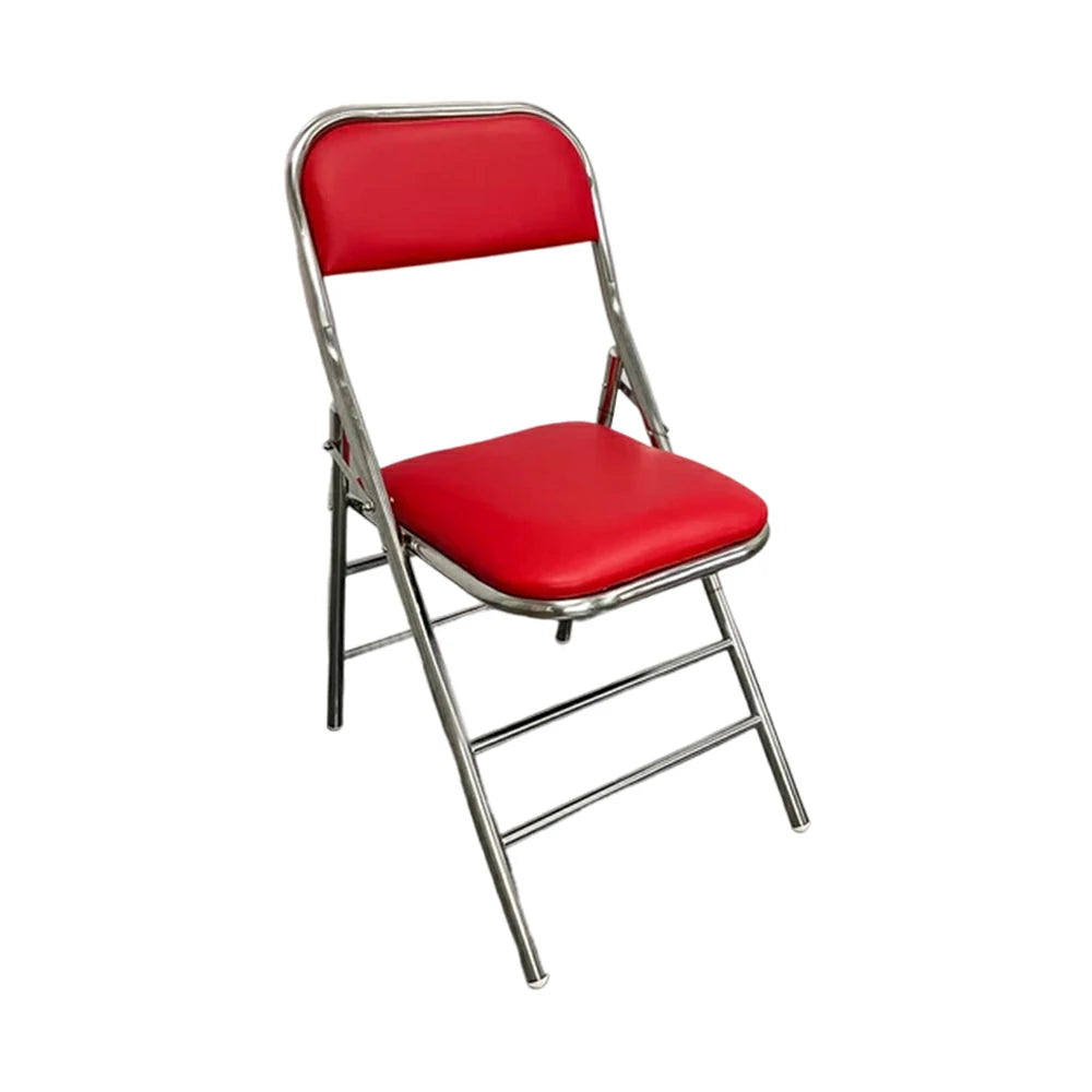 SOLARA Foldable Stainless Steel Chair 304 Anti-Rust PU Leather Seat Heavy Duty Space Saving Portable Seating for Home Kitchen Balcony - Red