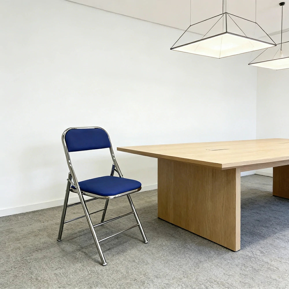 SOLARA Foldable Stainless Steel Chair 304 Anti-Rust PU Leather Seat Heavy Duty Space Saving Portable Seating for Home Kitchen Balcony - Blue