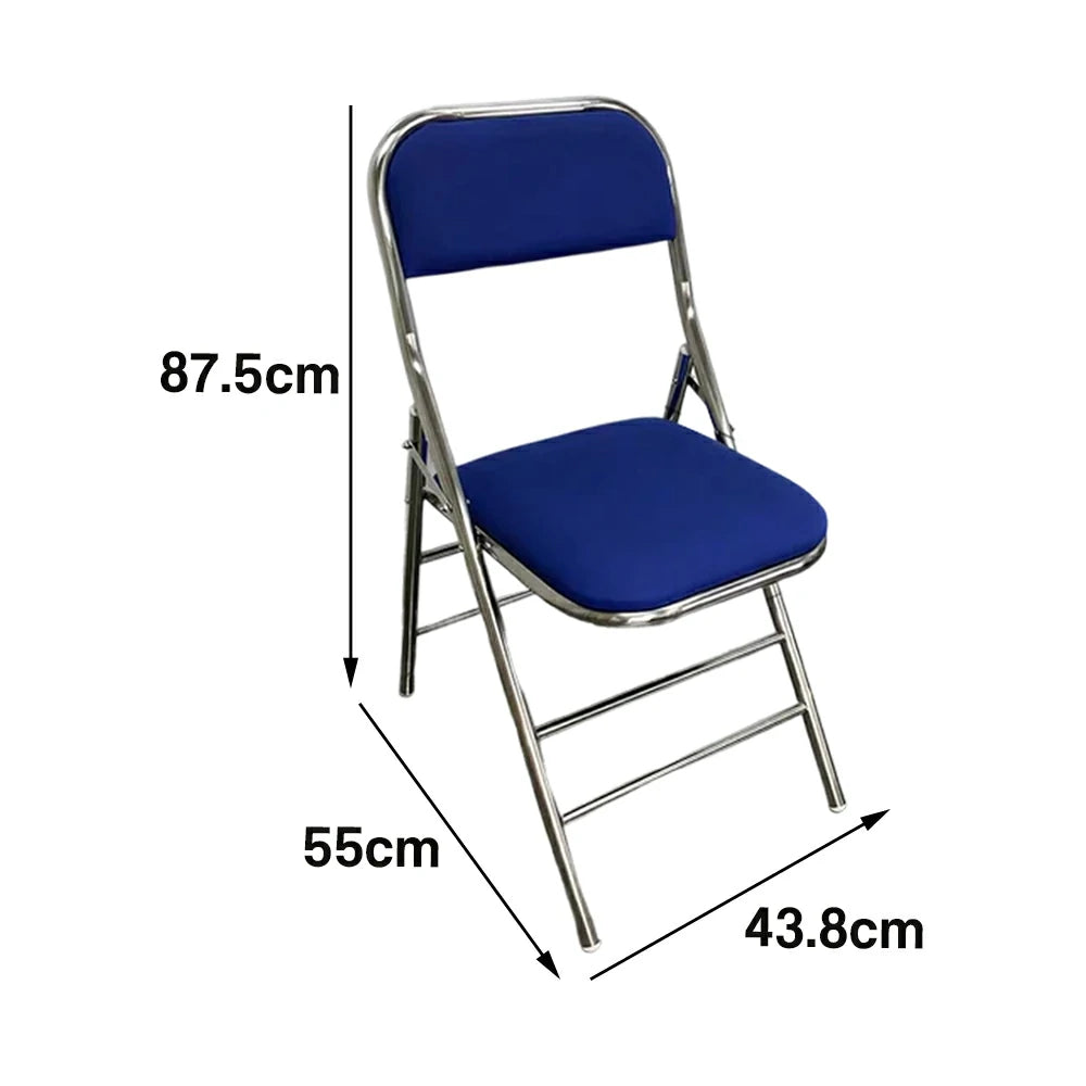 SOLARA Foldable Stainless Steel Chair 304 Anti-Rust PU Leather Seat Heavy Duty Space Saving Portable Seating for Home Kitchen Balcony - Blue