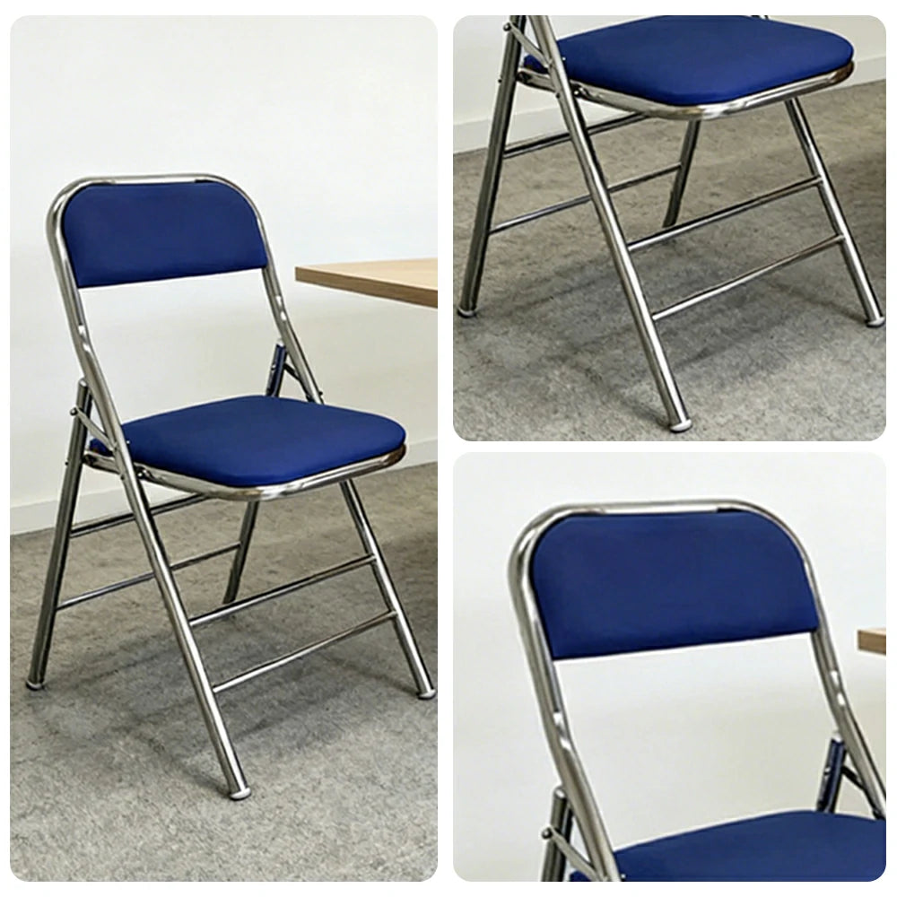 SOLARA Foldable Stainless Steel Chair 304 Anti-Rust PU Leather Seat Heavy Duty Space Saving Portable Seating for Home Kitchen Balcony - Blue