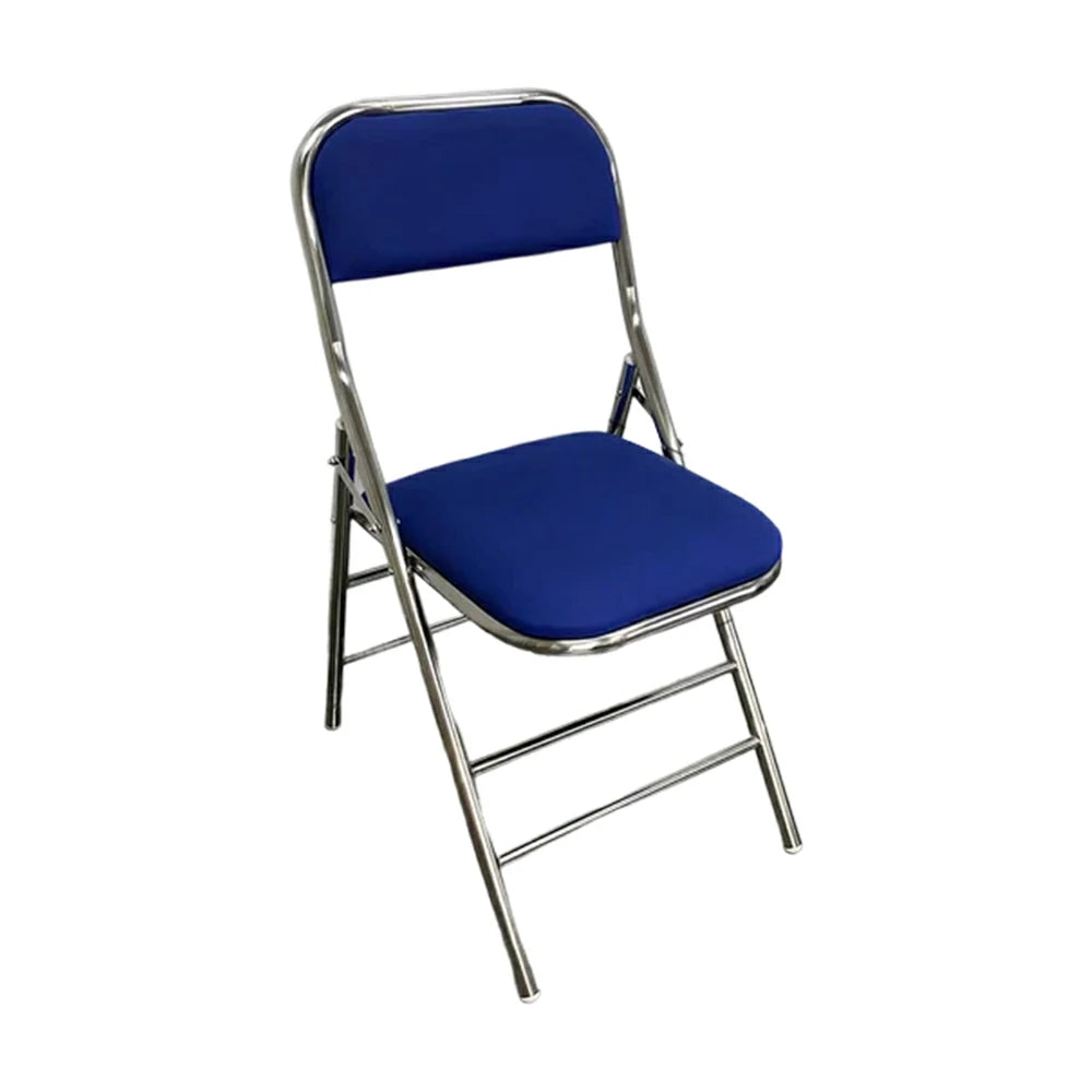 SOLARA Foldable Stainless Steel Chair 304 Anti-Rust PU Leather Seat Heavy Duty Space Saving Portable Seating for Home Kitchen Balcony - Blue