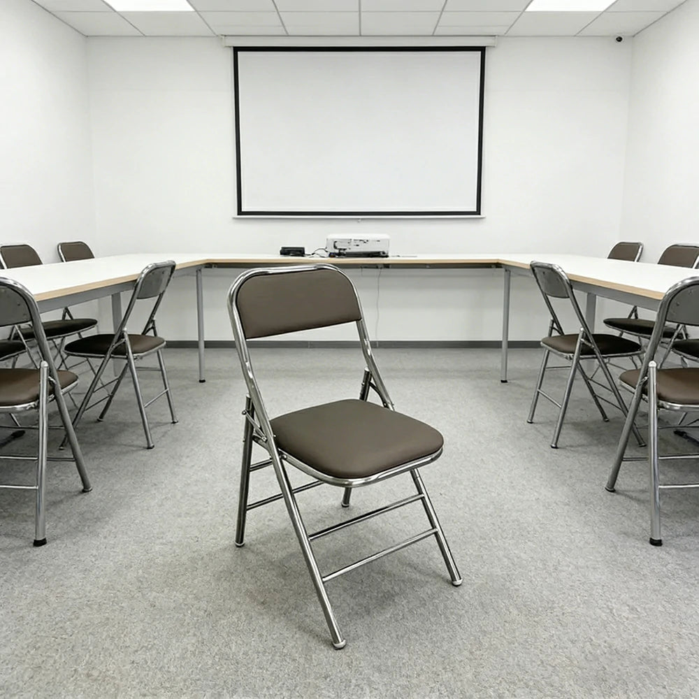 SOLARA Foldable Stainless Steel Chair 304 Anti-Rust PU Leather Seat Heavy Duty Space Saving Portable Seating for Home Kitchen Balcony - Grey