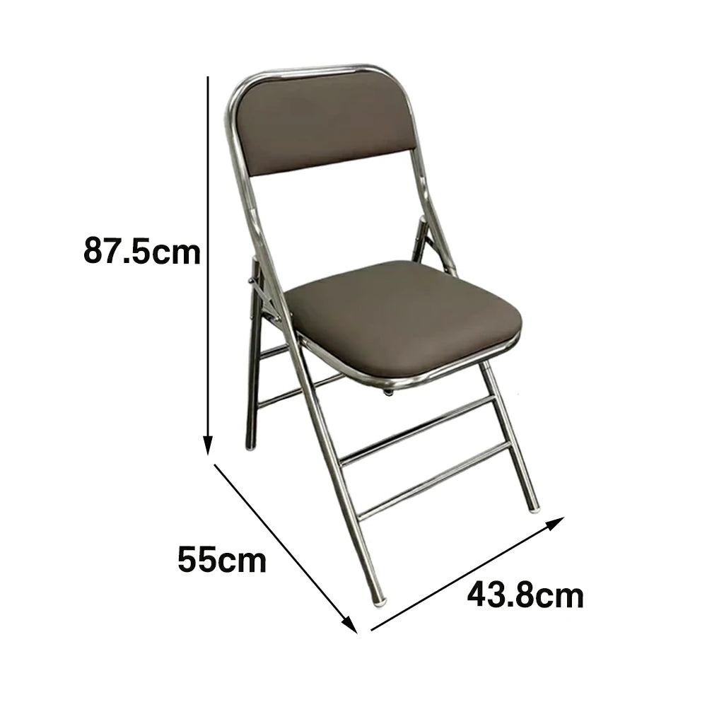 SOLARA Foldable Stainless Steel Chair 304 Anti-Rust PU Leather Seat Heavy Duty Space Saving Portable Seating for Home Kitchen Balcony - Grey