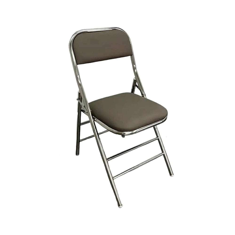 SOLARA Foldable Stainless Steel Chair 304 Anti-Rust PU Leather Seat Heavy Duty Space Saving Portable Seating for Home Kitchen Balcony - Grey