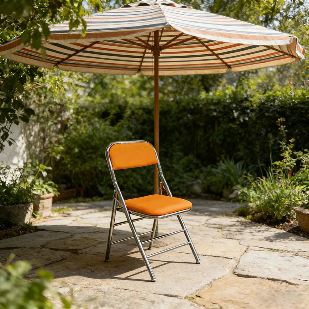 SOLARA Foldable Stainless Steel Chair 304 Anti-Rust PU Leather Seat Heavy Duty Space Saving Portable Seating for Home Kitchen Balcony - Orange