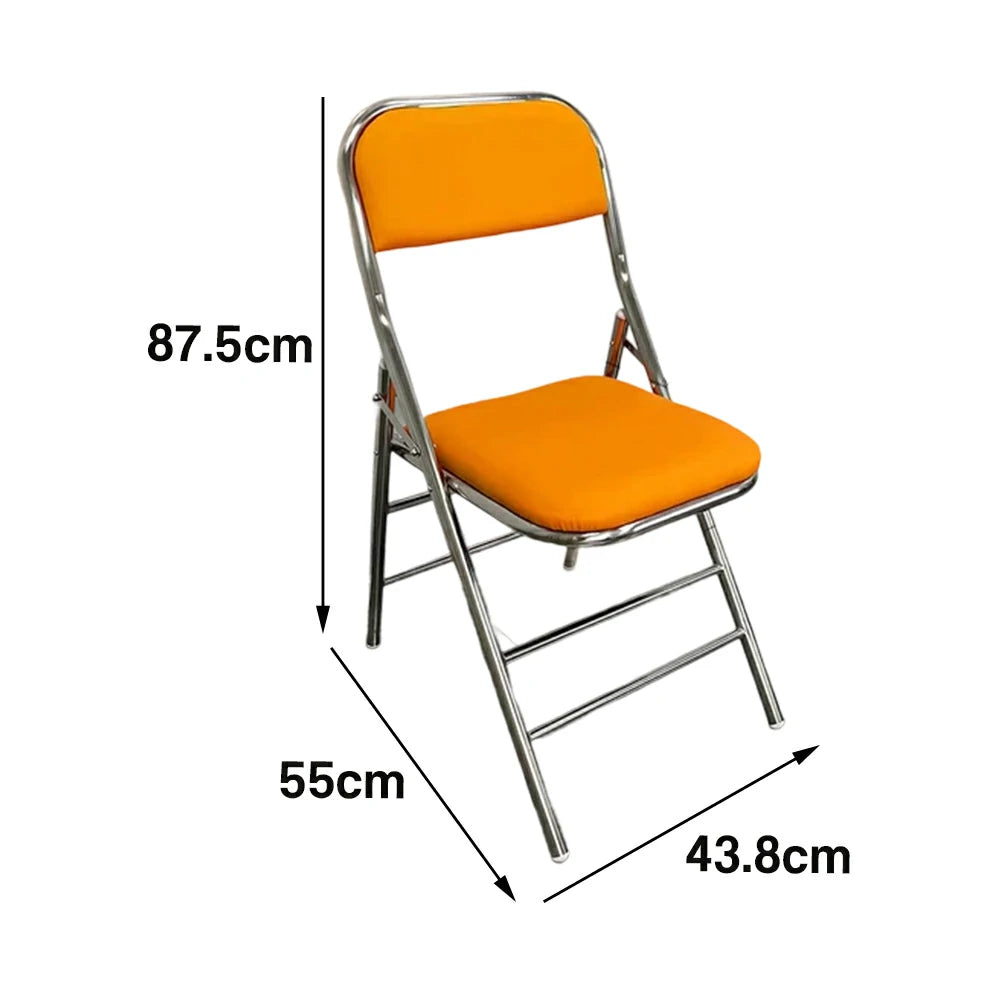 SOLARA Foldable Stainless Steel Chair 304 Anti-Rust PU Leather Seat Heavy Duty Space Saving Portable Seating for Home Kitchen Balcony - Orange