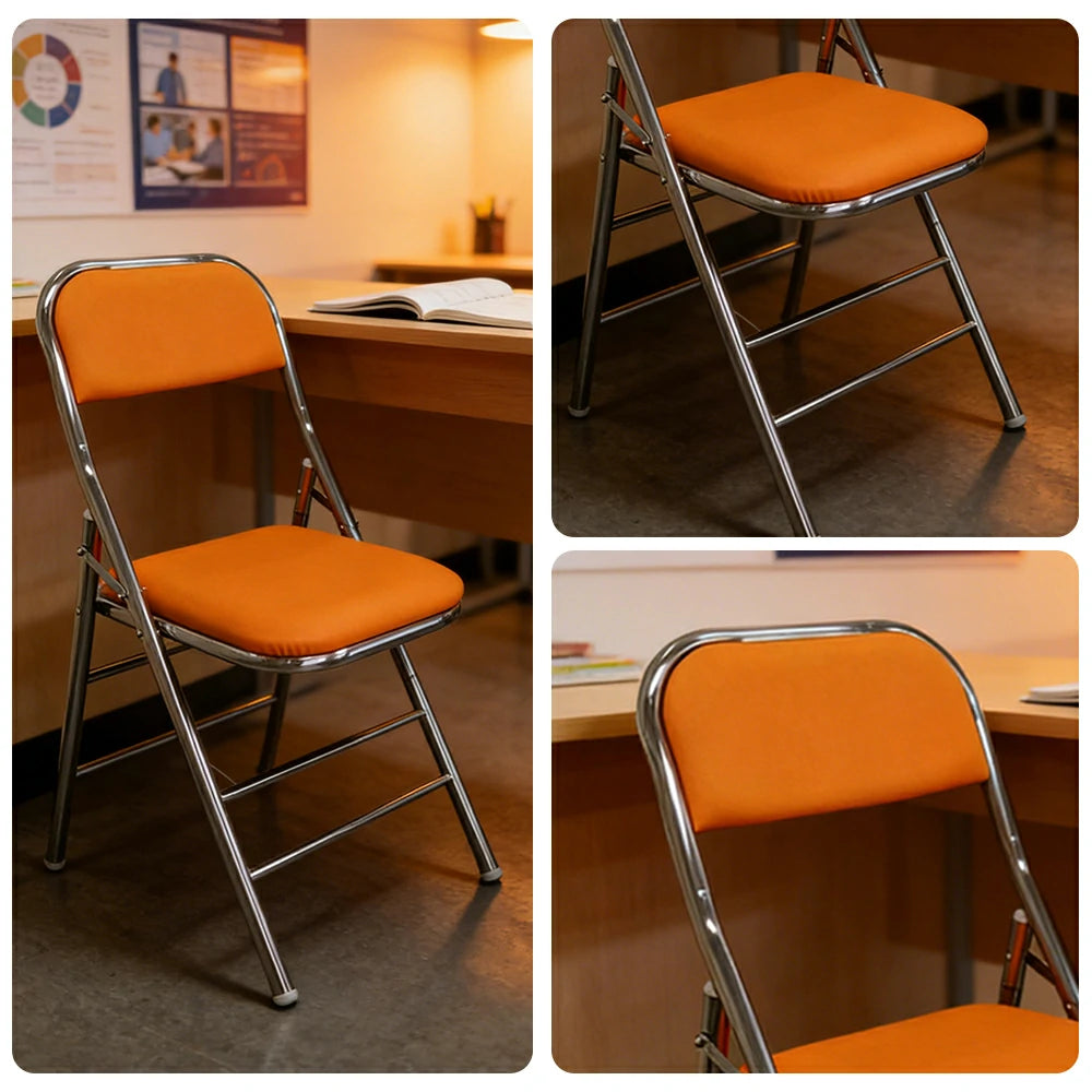SOLARA Foldable Stainless Steel Chair 304 Anti-Rust PU Leather Seat Heavy Duty Space Saving Portable Seating for Home Kitchen Balcony - Orange