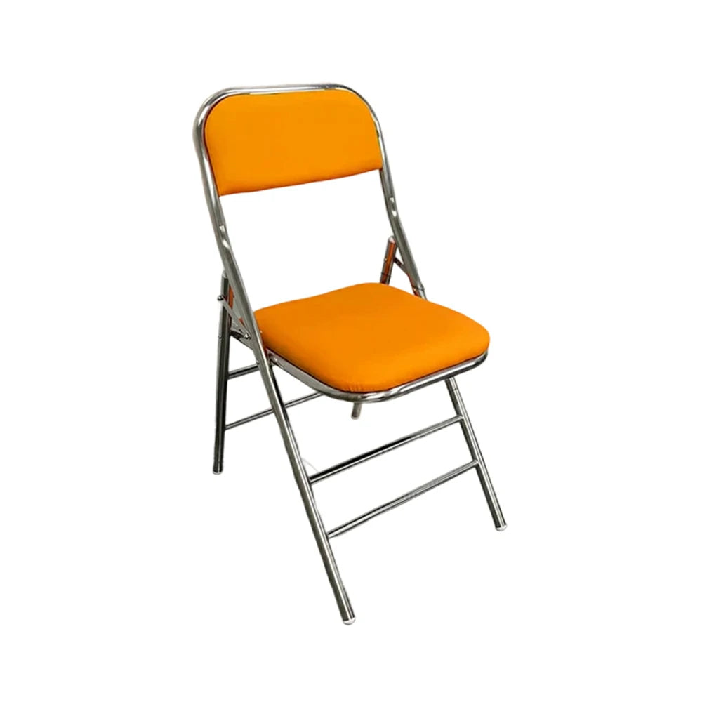 SOLARA Foldable Stainless Steel Chair 304 Anti-Rust PU Leather Seat Heavy Duty Space Saving Portable Seating for Home Kitchen Balcony - Orange