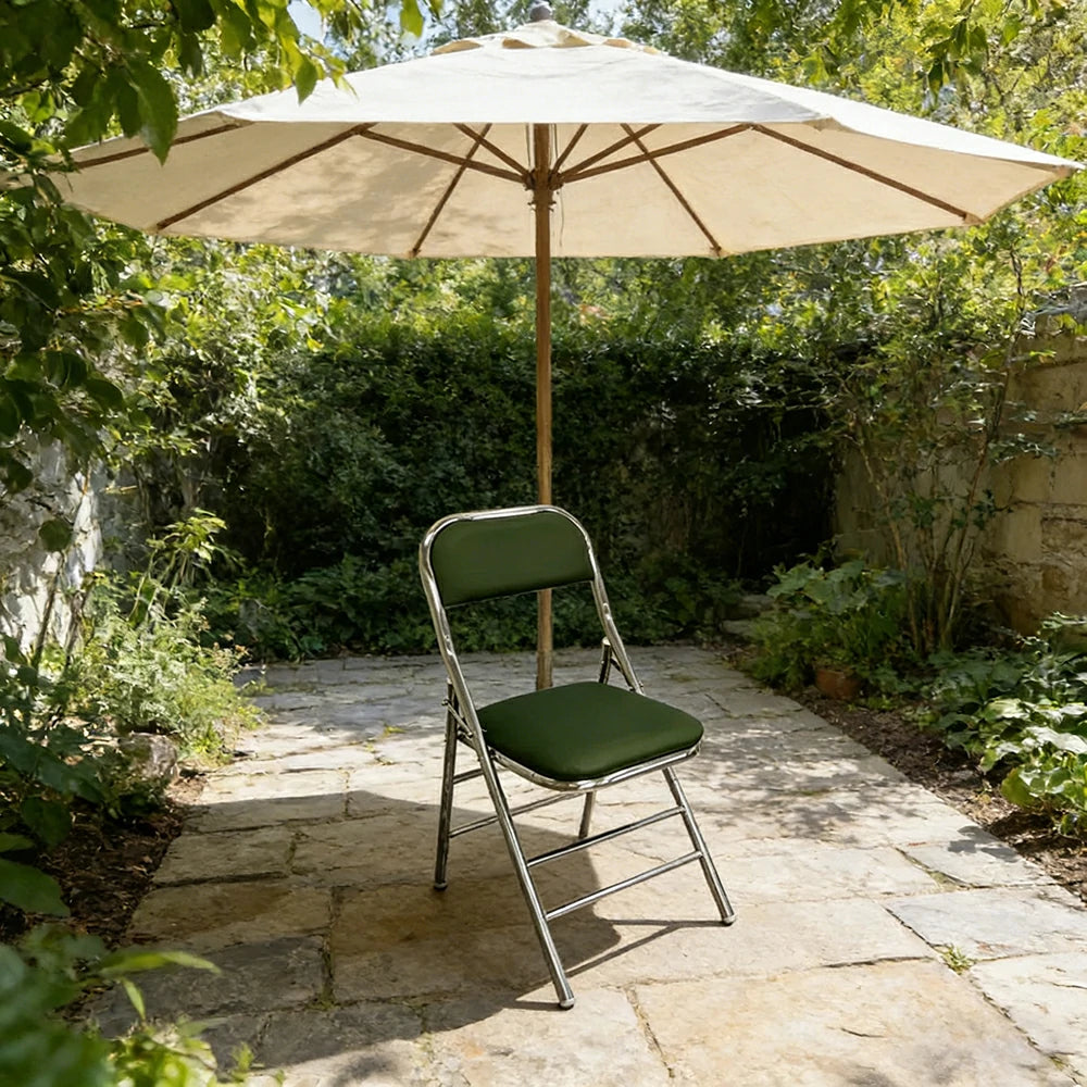 SOLARA Foldable Stainless Steel Chair 304 Anti-Rust PU Leather Seat Heavy Duty Space Saving Portable Seating for Home Kitchen Balcony - Green