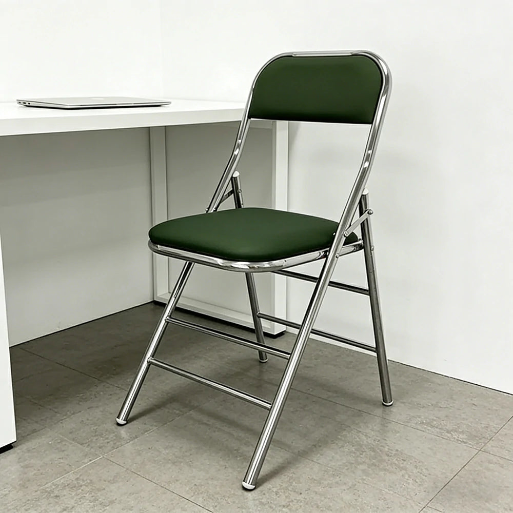 SOLARA Foldable Stainless Steel Chair 304 Anti-Rust PU Leather Seat Heavy Duty Space Saving Portable Seating for Home Kitchen Balcony - Green