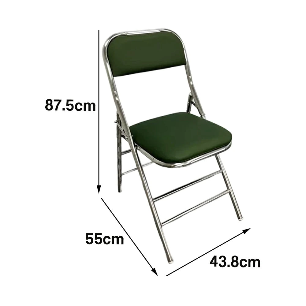 SOLARA Foldable Stainless Steel Chair 304 Anti-Rust PU Leather Seat Heavy Duty Space Saving Portable Seating for Home Kitchen Balcony - Green