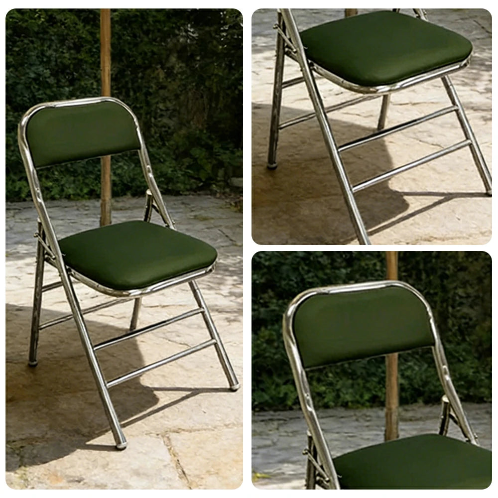 SOLARA Foldable Stainless Steel Chair 304 Anti-Rust PU Leather Seat Heavy Duty Space Saving Portable Seating for Home Kitchen Balcony - Green