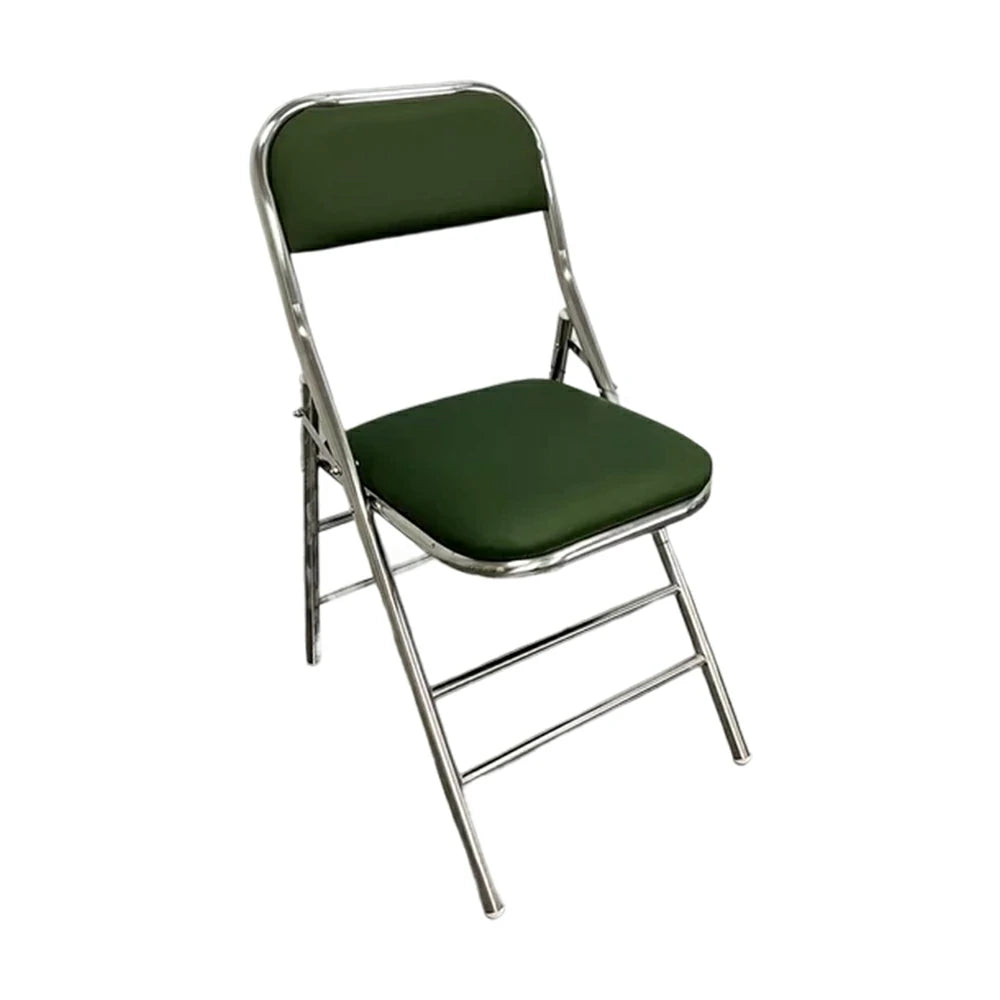 SOLARA Foldable Stainless Steel Chair 304 Anti-Rust PU Leather Seat Heavy Duty Space Saving Portable Seating for Home Kitchen Balcony - Green