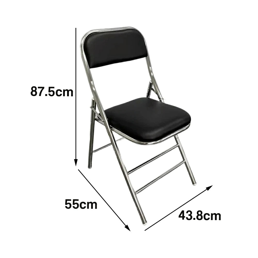 SOLARA Foldable Stainless Steel Chair 304 Anti-Rust PU Leather Seat Heavy Duty Space Saving Portable Seating for Home Kitchen Balcony - Black