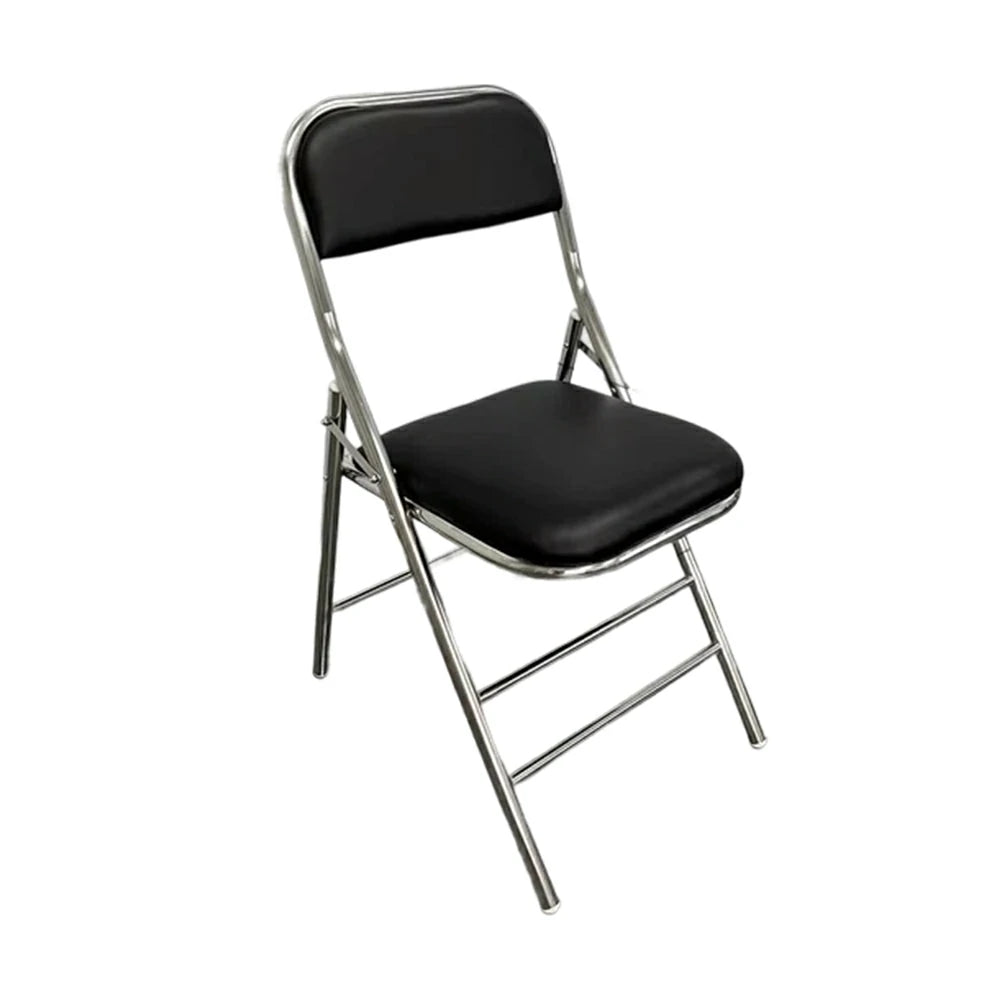 SOLARA Foldable Stainless Steel Chair 304 Anti-Rust PU Leather Seat Heavy Duty Space Saving Portable Seating for Home Kitchen Balcony - Black