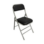 SOLARA Foldable Stainless Steel Chair 304 Anti-Rust PU Leather Seat Heavy Duty Space Saving Portable Seating for Home Kitchen Balcony - Black