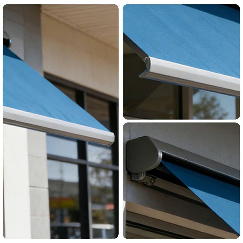 SOLARA Electric Retractable Awning Black Frame Remote Control Waterproof Aluminium 300/400/500cm Patio Balcony Outdoor Use - Blue