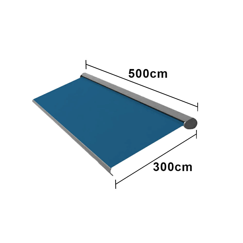 SOLARA Electric Retractable Awning Black Frame Remote Control Waterproof Aluminium 300/400/500cm Patio Balcony Outdoor Use - Blue