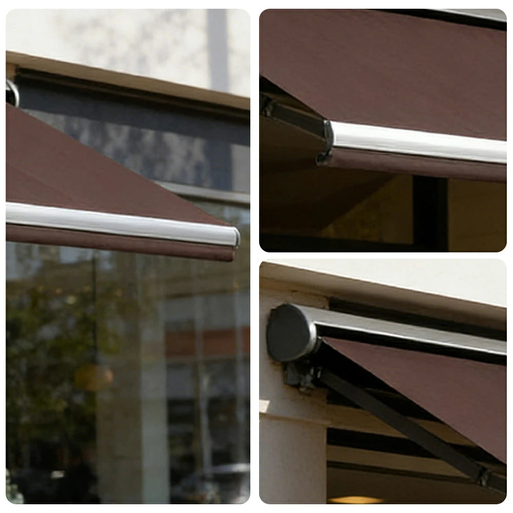 SOLARA Electric Retractable Awning Black Frame Remote Control Waterproof Aluminium 300/400/500cm Patio Balcony Outdoor Use - Brown