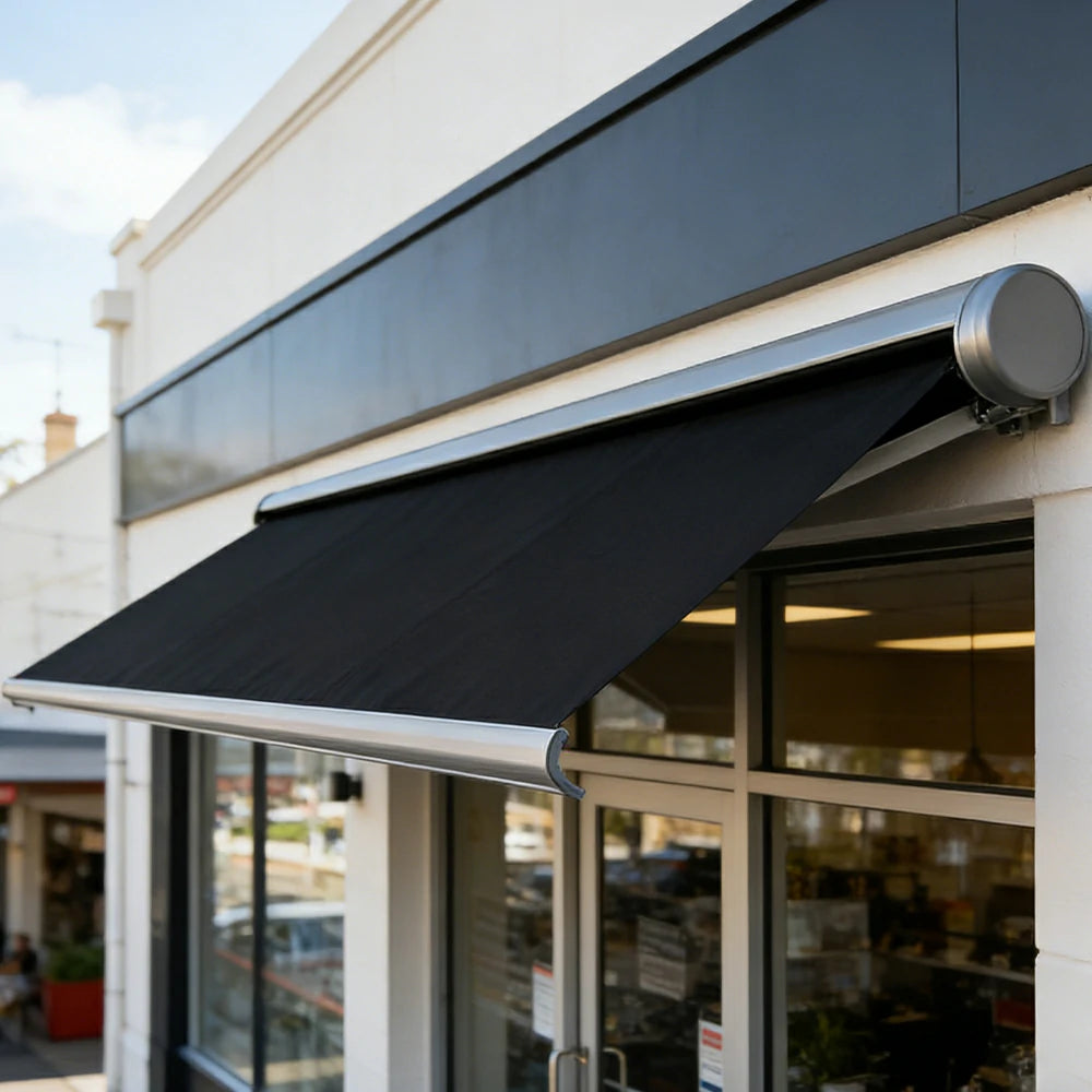 SOLARA Electric Retractable Awning Black Frame Remote Control Waterproof Aluminium 300/400/500cm Patio Balcony Outdoor Use - Black