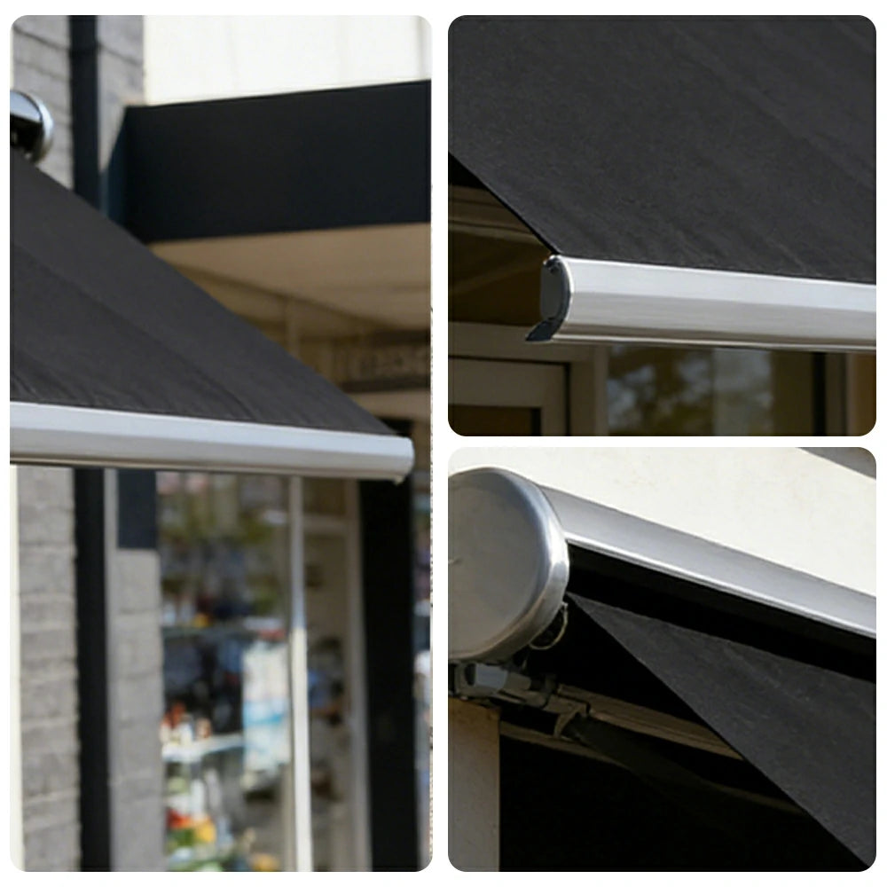 SOLARA Electric Retractable Awning Black Frame Remote Control Waterproof Aluminium 300/400/500cm Patio Balcony Outdoor Use - Black