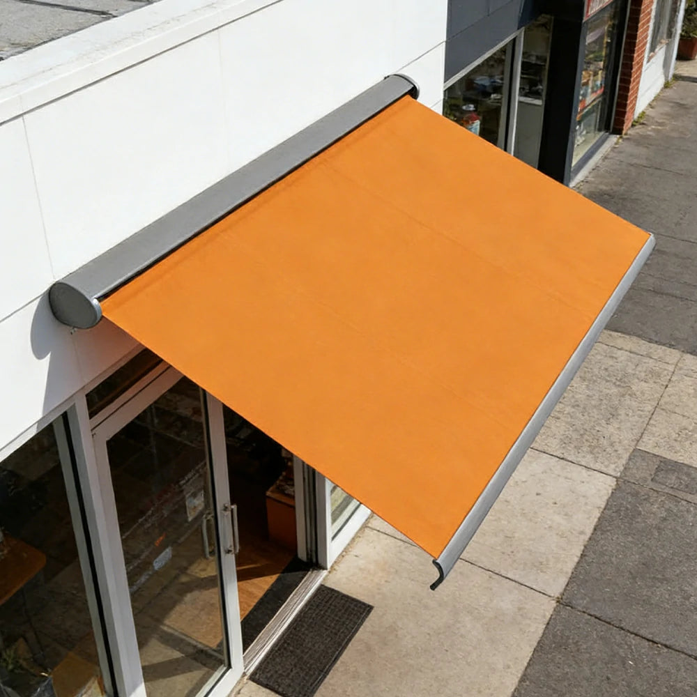 SOLARA Electric Retractable Awning Black Frame Remote Control Waterproof Aluminium 300/400/500cm Patio Balcony Outdoor Use - Orange