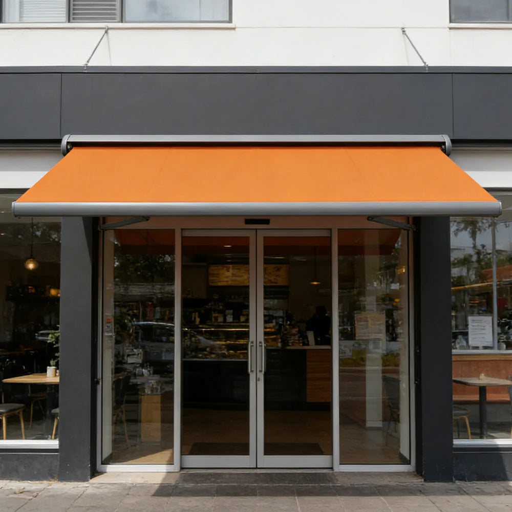 SOLARA Electric Retractable Awning Black Frame Remote Control Waterproof Aluminium 300/400/500cm Patio Balcony Outdoor Use - Orange