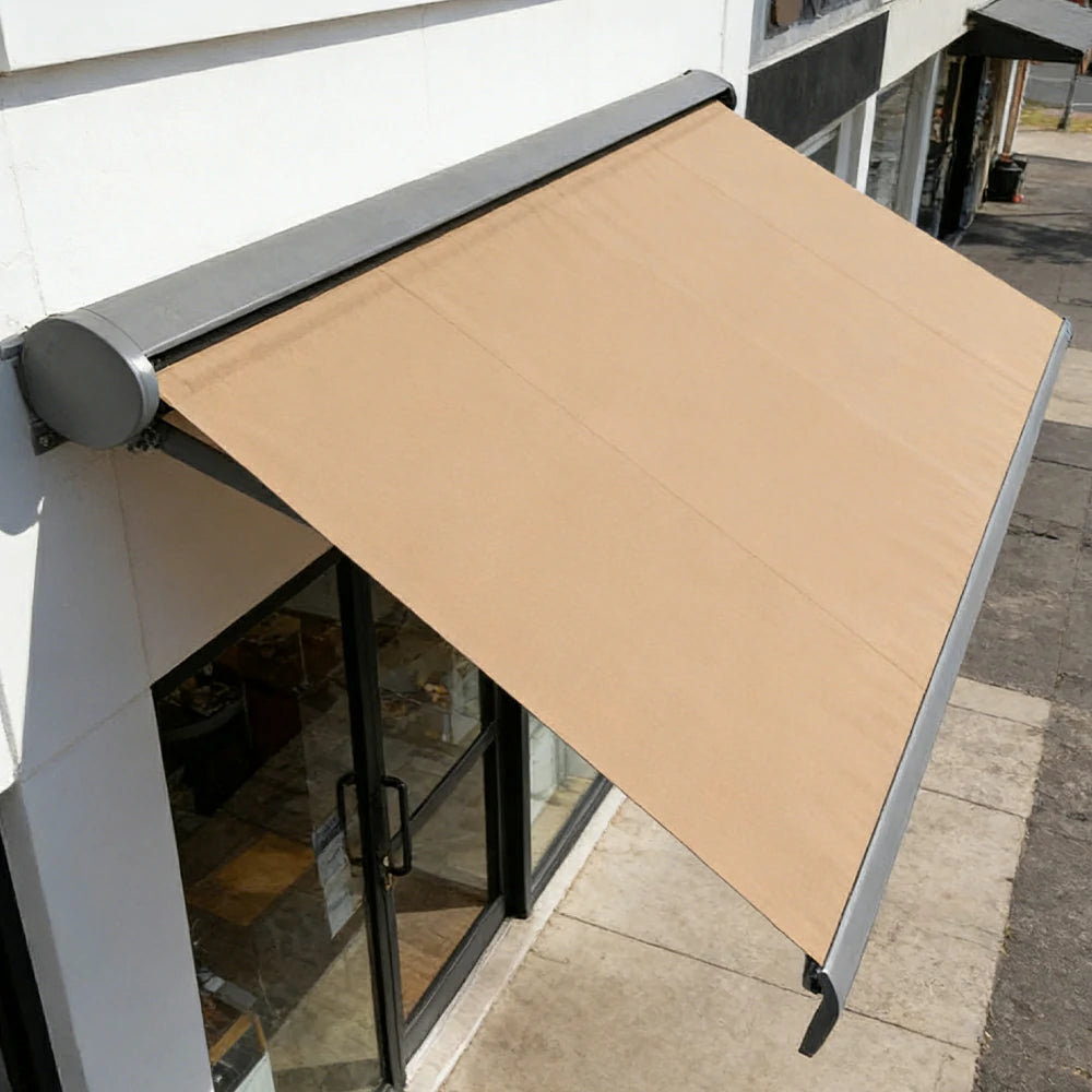 SOLARA Electric Retractable Awning Black Frame Remote Control Waterproof Aluminium 300/400/500cm Patio Balcony Outdoor Use - Khaki