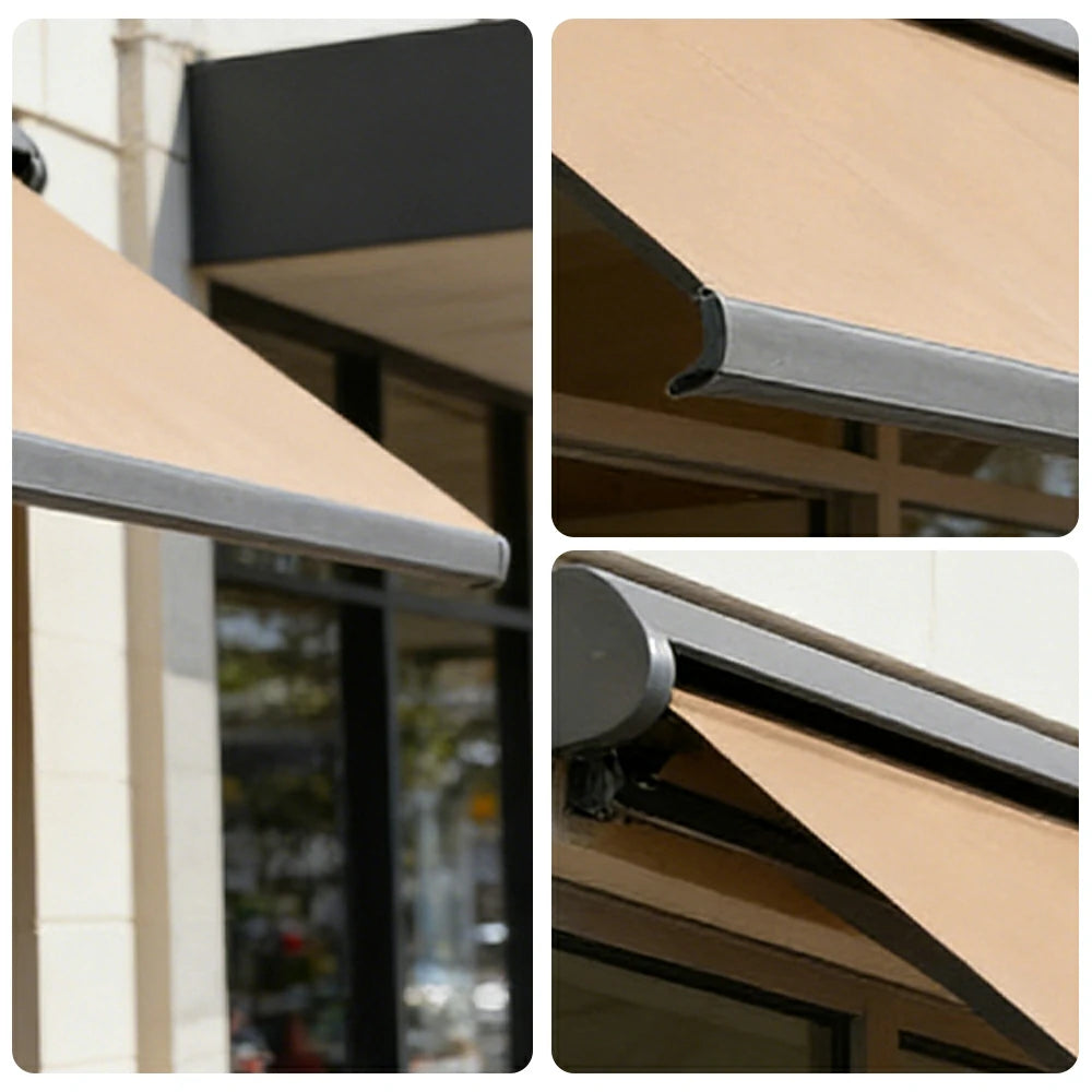 SOLARA Electric Retractable Awning Black Frame Remote Control Waterproof Aluminium 300/400/500cm Patio Balcony Outdoor Use - Khaki