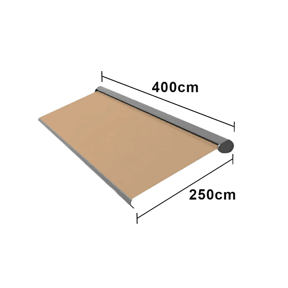 SOLARA Electric Retractable Awning Black Frame Remote Control Waterproof Aluminium 300/400/500cm Patio Balcony Outdoor Use - Khaki