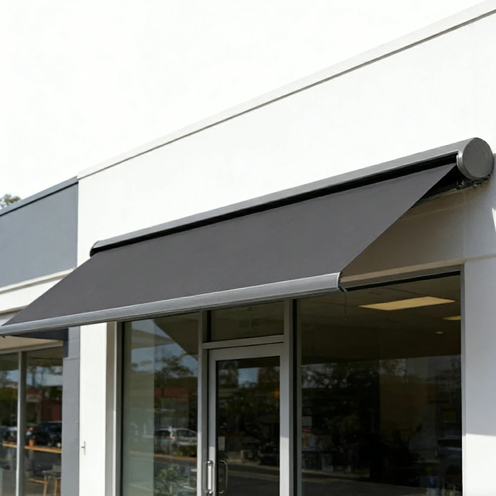 SOLARA Electric Retractable Awning Black Frame Remote Control Waterproof Aluminium 300/400/500cm Patio Balcony Outdoor Use - Dark Grey