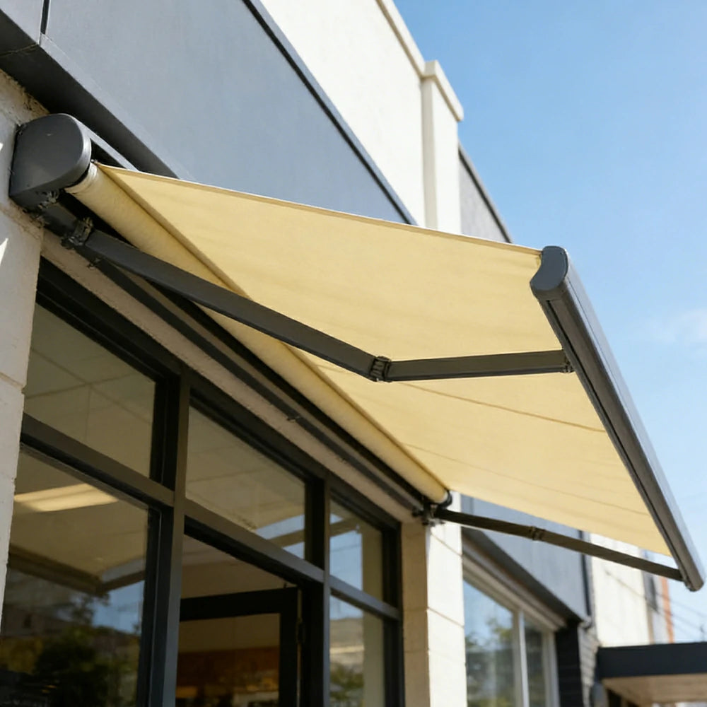 SOLARA Electric Retractable Awning Black Frame Remote Control Waterproof Aluminium 300/400/500cm Patio Balcony Outdoor Use - Beige